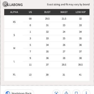 billabong swimsuit sizing